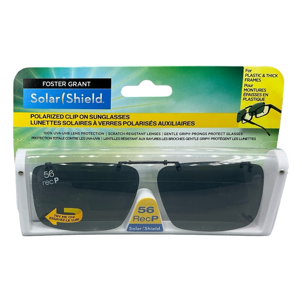 Foster Grant Solar Shield Polarized Clip On Sunglasses 56 RecP Gray Lenses NEW